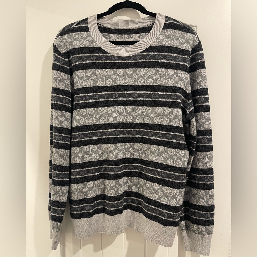Coach Men's Gray and Black Signature Sweater